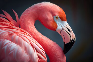 Fototapeta premium Close-Up Of A Beautiful Pink Flamingo Bird. Generative AI