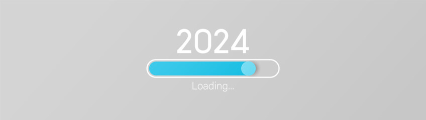 2024 loading bar on gray background. New year downloading.
