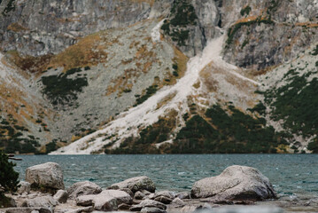 Lake in mountains. Morskie Oko (Sea Eye) Lake is the most popular place in High Tatra Mountains, Poland.