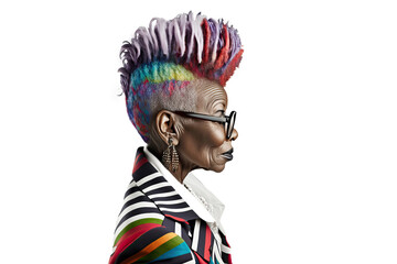 Generative AI illustration of stylish black woman with colorful hair
