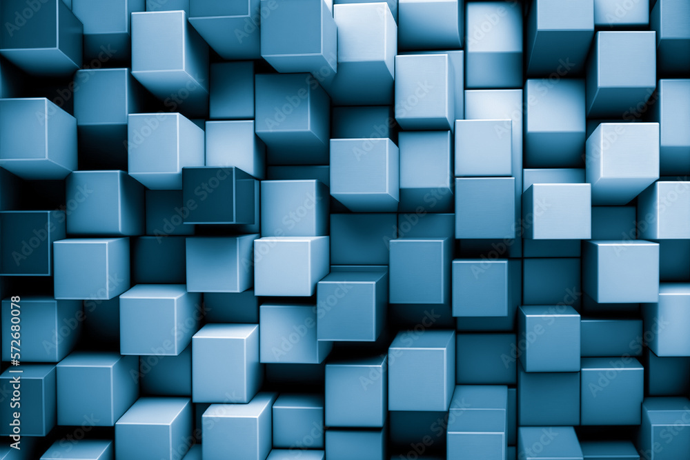 Poster abstract background of cube blocks wall stacking blue design for cubic wallpaper background . admira