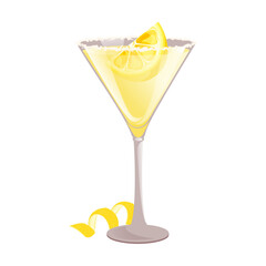 Cocktail "Lemon drop martini". Classic alcoholic cocktail with lemon vodka, liqueur, lime juice.Vector illustration.