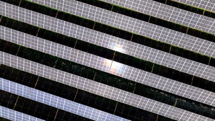 Solar panels on rural farmland in countryside generating sustainable energy and electric power for America homes and business