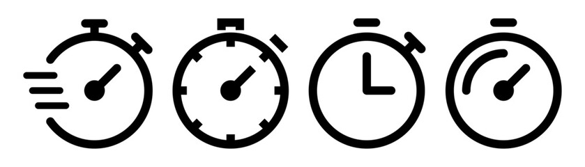 Stopwatch icons set. Outline timer symbol. Outline stopwatch icon. Linear alarm pictogram. - obrazy, fototapety, plakaty
