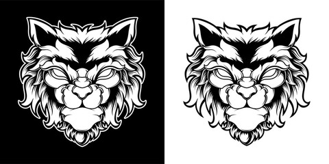 BLACK AND WHITE WOLF HEAD LOGO ILLUSTRATION