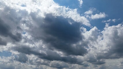 Beautiful puffy clouds in blue sky with sunshine