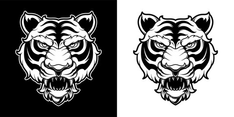 BLACK AND WHITE TIGER HEAD LOGO ILLUSTRATION