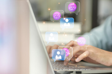 Concept of Chat with AI, robot application, conversation assistant provide information, and help to automate processes. Artificial Intelligence. man using technology smart robot AI. robot. chat gpt.