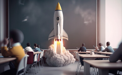 Ideas and creativity or inspiration,think outside the box concepts with rocket flying