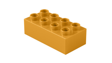 Fototapeta premium Golden Orange Plastic Bricks Block Isolated on a White Background. Children Toy Brick, Perspective View. Close Up View of a Game Block for Constructors. 3D illustration. 8K Ultra HD, 7680x4320, 300 dpi