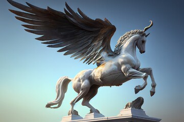 Pegasus rearing. Generative AI.