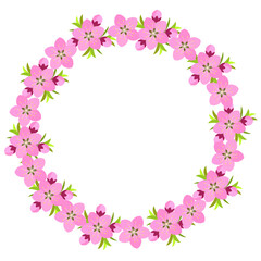 Fototapeta na wymiar Pink peach blossom wreath frame