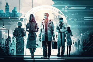 Health and medical concept. Medicine doctor and patients come to hospital background illustration generative ai