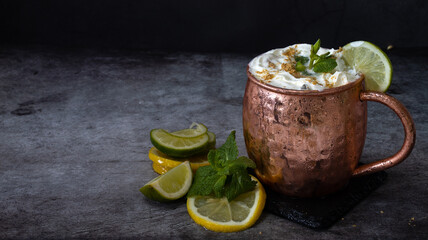 Moscow mule with lime, mint and ginger mousse