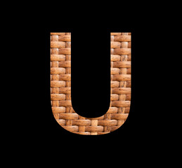 Uppercase letter U - Symmetrically intertwined natural rattan background