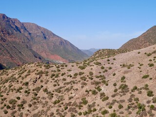 Traditional Berber village in Ourika Valley, High Atlas Mountains, Morocco.