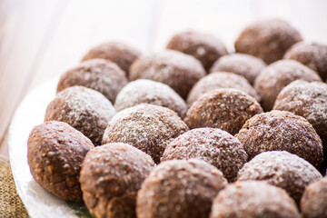 chocolate sweet cakes from mashed biscuits with additives