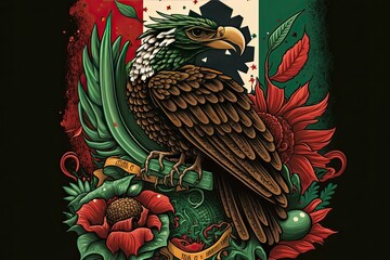 Traditional Mexican Flag with Vibrant Colors and Patriotic Elements