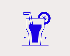 Geometric drink illustration. Vector cocktail icon in flat design art. Trend blue color 
