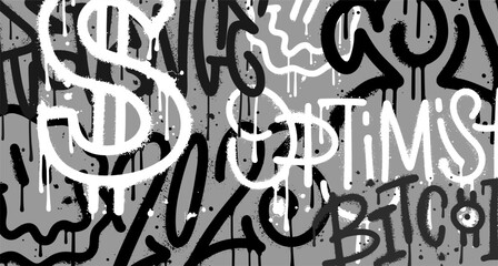 Wall painted with Urban typography street art graffiti with spray splash effect. Grunge textured vandal street art background. Vector sprayed illustration.