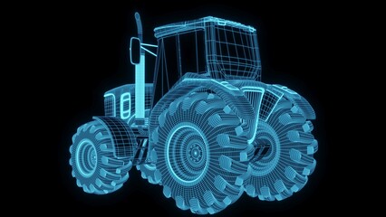 3d rendering illustration Agriculture and Farming car truck.hologram futuristic show technology security for premium product business finance. Harvester trucks, tractors, farmers and village farm