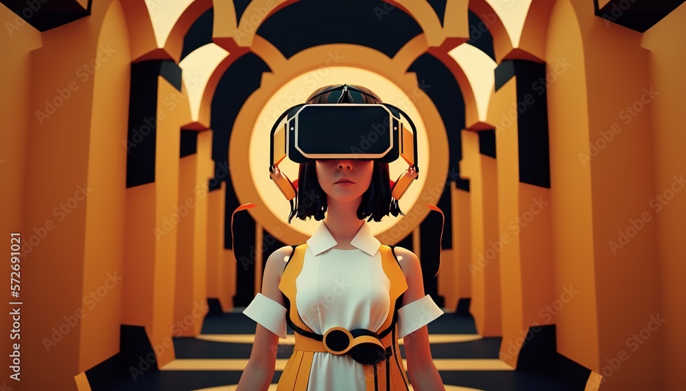 Poster metaverse concept and virtual world elements. silhouette of a human face in augmented or virtual rea