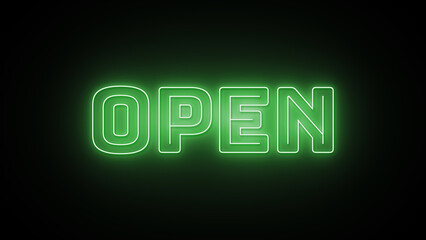 Open text with neon effect in black background