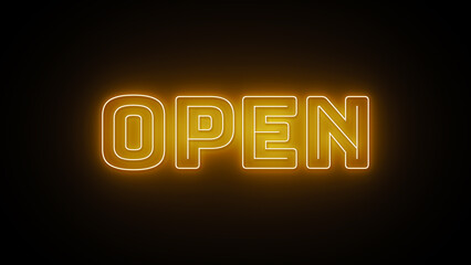 Open text with neon effect in black background