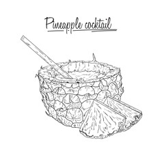 Hand drawn vector illustration - tropical coconut coctail.