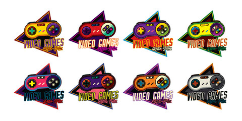 An original vector collection in a vintage style. Retro logo. Retro gamepad. T-shirt design, design element.