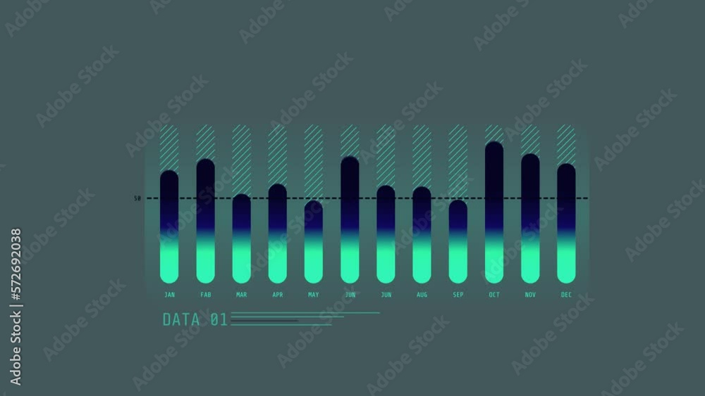 Poster animated hud infographic element month column chart.