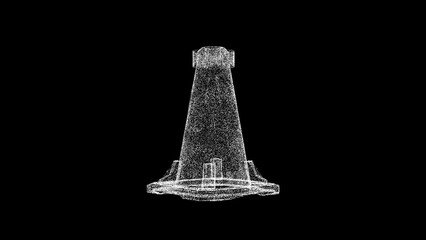 3D traffic cone on black bg. Object dissolved white flickering particles. Business backdrop. Science concept. Abstract bg for title, presentation. Holographic screensaver. 3D animation