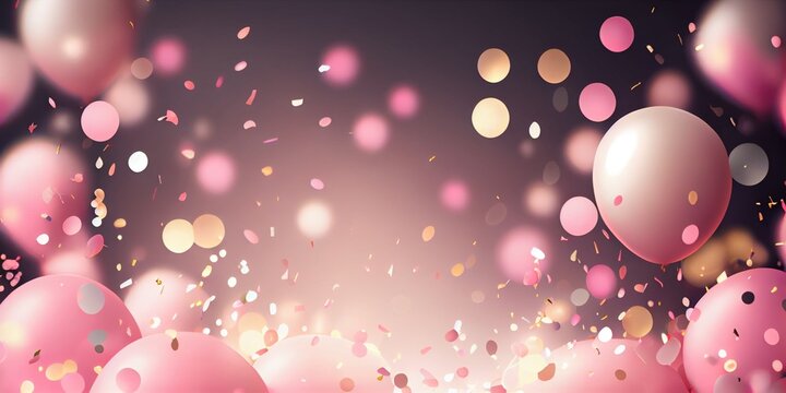 Pink birthday balloons over abstract background. AI Generative