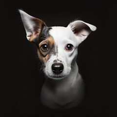 Portrait of a jack russell terrier dog on a black background. Photorealistic image created by artificial intelligence.