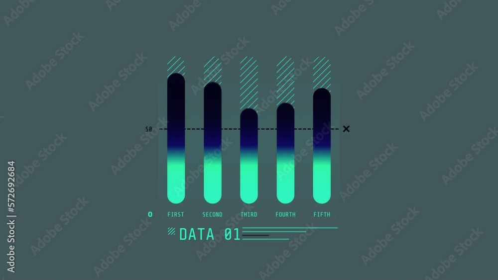 Poster animated hud infographic element five columns bar chart.