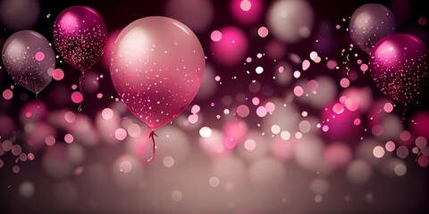Obraz na płótnie Canvas Pink birthday balloons over abstract background. AI Generative