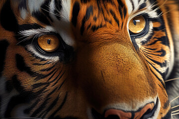 Portrait of a Tiger. Strange face tiger in nature. Close up view of tiger. Generative AI.