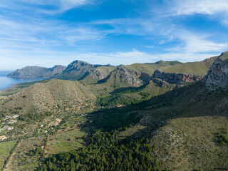 Aerial view, Colonia de Sant Pere near Betlem, Cap Ferrutx., Region Arta, Mallorca, Balearic...