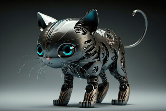 Futuristic robot animal. Cat.