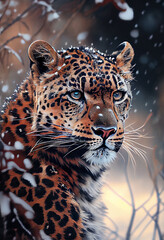 Obraz premium Portrait of a leopard in the snow. Generative AI