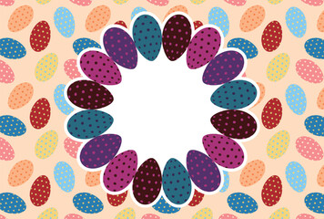 柄つきタマゴを並べた柄にタマゴのフレームのイースターのグリーティングカード向けの素材