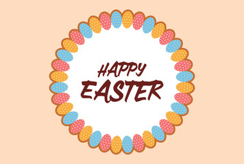 HAPPY EASTERの文字と柄つきタマゴのフレームのイースターのグリーティングカード向けの素材