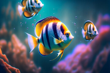 tropical fish, underwater blured background