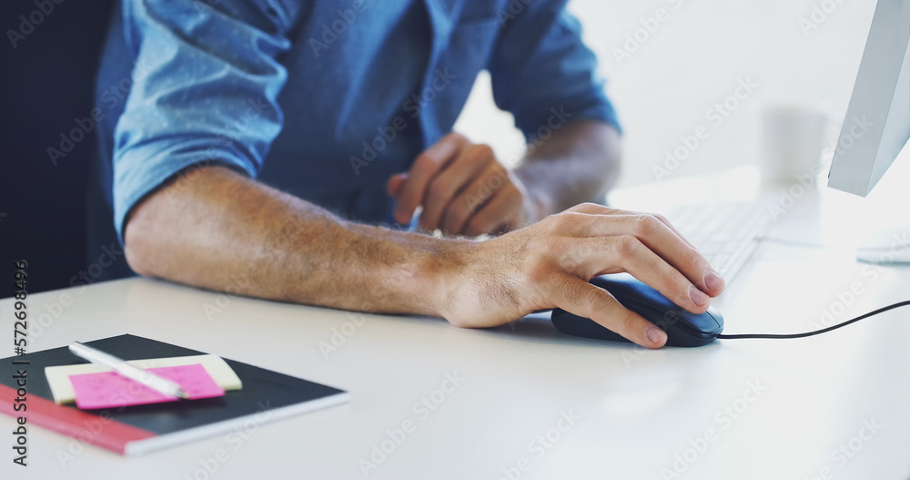 Fototapete Search, computer or developer man hands for cybersecurity, app coding or data analysis in office. Programmer, hacker or employee on tech for software code, programming or startup analytics review