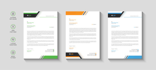 Business letterhead, Letterhead template with various colors, Letterhead template in flat style