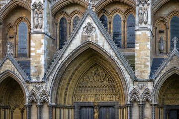 Obraz premium Westminster Abbey, formally the collegiate church of St Peter's in Westminster, is a large abbey church in the predominantly Gothic style in the City of Westminster, London, United Kingdom.