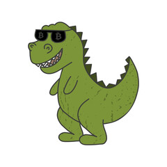 Dinosaur with glasses. Bitcoin. Cool dino. Vector illustration. Character. cartoon