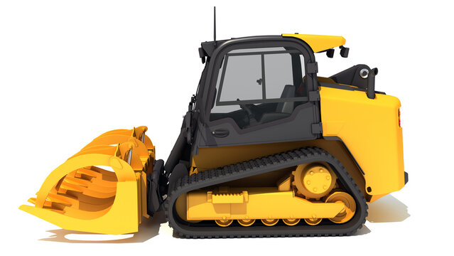 Manure Fork Skid Steer Loader 3D rendering on white background