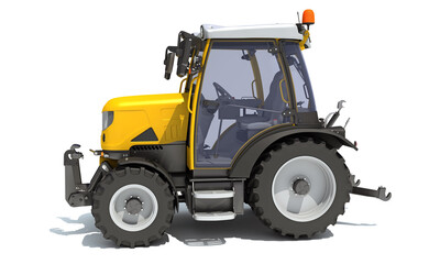 Farm Tractor 3D rendering on white background