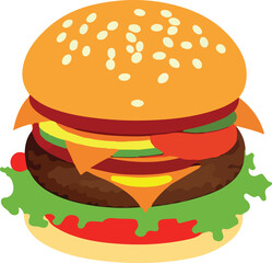 Realistic Cheeseburger Illustration with Sesame Seeds